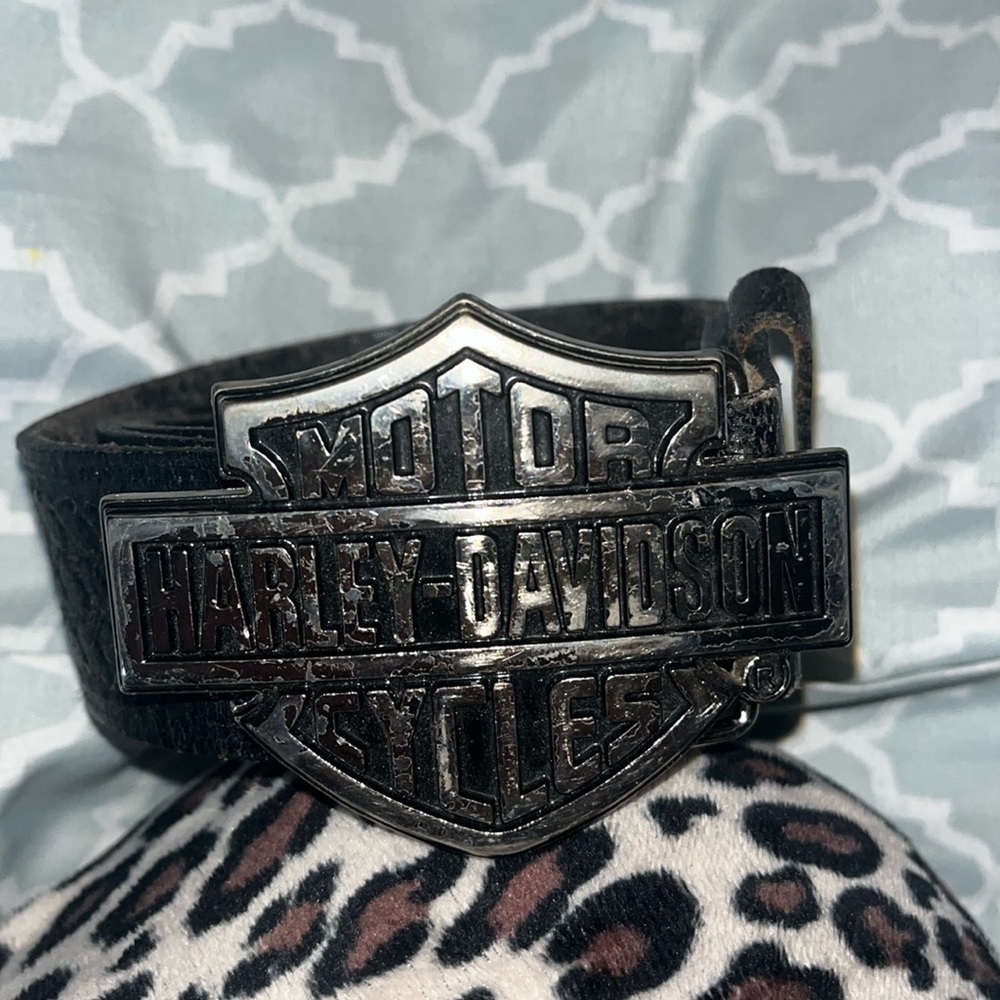 Harley Davidson Size 46 Leather Belt w Chrome Bar Shield Buckle 2005